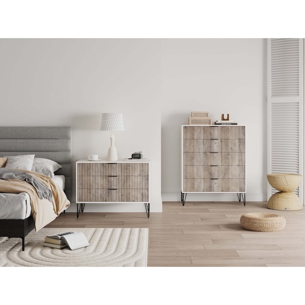 Manhattan Comfort 2-Piece DUMBO 5-Drawer Tall Dresser and DUMBO 3-Drawer Standard Dresser in White and Grey 2-DB05-WG - main